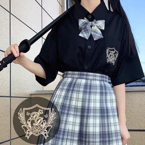White Cotton Japanese Summer Student School Girls Jk Uniforms Sailors Suit Short Sleeve Embroidery Black White Shirt Women Tops
