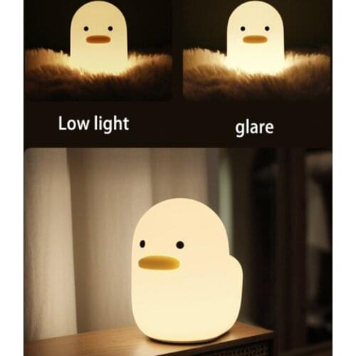 Cartoon Duck Night Light Silicone LED Touch Sensor Animal Shape Lamp USB Rechargeable Baby Children Bedroom Decorative Lighting