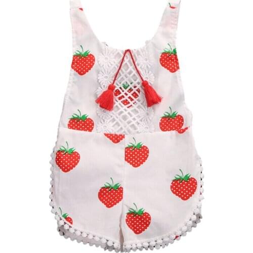 Sweet Infant Baby Girls Clothes Summer Strawberry Floral Tassel Romper Sleeveless Romper Sunsuit Tassel Outfit