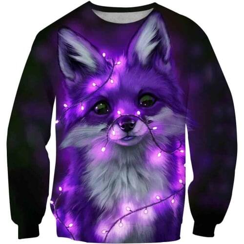 Cute Little Fox With Colored Lights 3D Print Sweatshirt Children Long Sleeve Pullover Boys Girls Casual Kawaii Funny Kid Clothes
