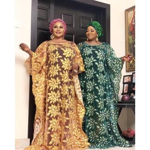 Tilapia 2021 New Arrivals Transparent Gorgerous Embroidered Maxi Long African Dashiki Dress with Inner Wear