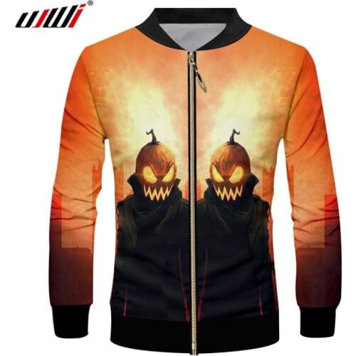 UJWI Mens New Creative Red Street Clothing 3D Printed Funny Pumpkin Character Halloween Big Size Man 6XL Zip Jacket