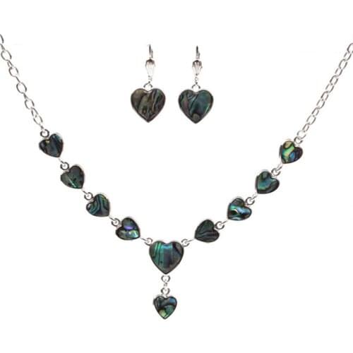 FYJS Unique Silver Plated Romantic Love Heart Pendant Abalone Shell Necklace Drop Earrings for Valentines Day Jewelry Sets