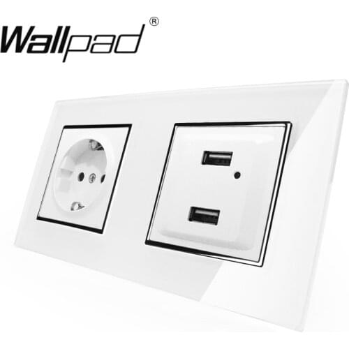 USB + EU Socket with Claws Wallpad White Glass Panel LED Indicator EU Schuko Socket with USB Charging Ports Outlet with Clip