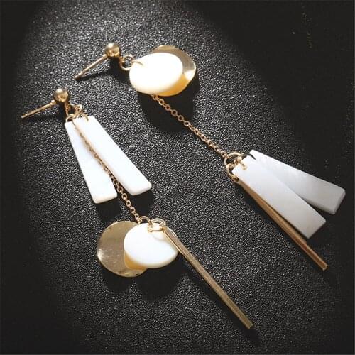 CRLEY Brand New Luxury Long Earring Fashion Jewelry Bohemian Round Square Shell Metal Chain Drop Earrings For Women Brincos