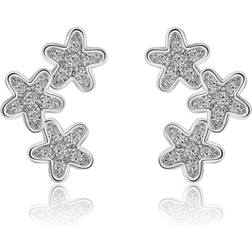 Hight Quality Jewelry 2017 New Fashion Design Flower Shiny Zircon 925 Sterling Silver Stud Earrings for Women Gift Wholesale