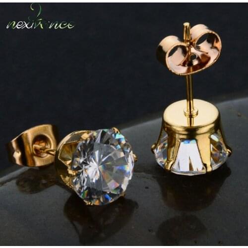 Nextvance Gold Crown Stud Earring AAA Cubic Zirconia Push Back Earrings For Girls Gift Stainless Steel Jewelry