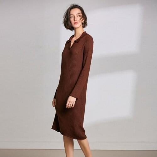 2019 Women Spring and Autumn Cashmere Wool Dress Women Knitted Pullovers High Quality Female Solid Turn-down Collar Sweater