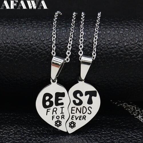 Stainless Steel Best Friends Pendant Necklace Women Silver Color Statement Necklace Jewelry Christmas Day Gift joyas N771S01