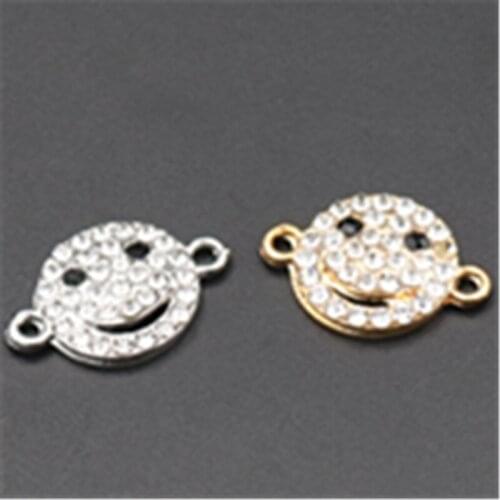 10pcs Silver Color/gold handmade rhinestone smile charm necklace bracelet DIY jewelry alloy connector A653