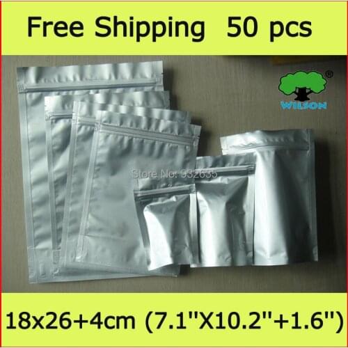 18x26+4cm (7.1''X10.2''+1.6'') 50 units heavy duty 4.7 mils aluminum foil stand up ziplock mylar bag Free shipping