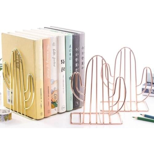 2PCS/Pair Creative Cactus Shaped Metal Bookends Book Support Stand Desk Organizer Storage Holder Shelf
