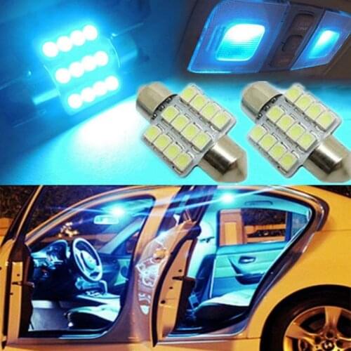 2pcs Top Ice Blue 12LED 12SMD 1.25" 31mm LED Bulbs Car Interior lights