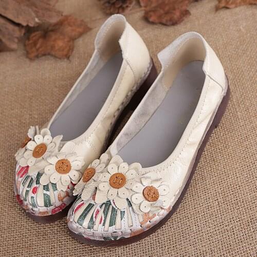 2021 NEW Recommend Fashion Genuine Leather Ethnic Style Female Flats Shoes Summer Luxury Leisure Soft Sole Comfy Nurse Loafers