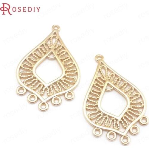 38584)10PCS 22x34MM 24K Champagne Gold Color Brass Drop Shape Earrings Connector Pendants High Quality Jewelry Accessories