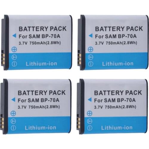 4Pcs BP-70A BP 70A BP70A Rechargeable Li ion Battery for Samsung PL80 PL90 PL100 ES70 SL50 SL600 ST30 ST60 ST65 TL105 camera