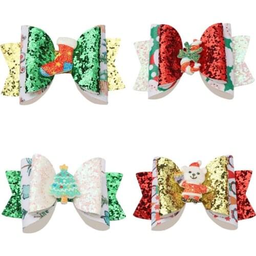 40pcs/lot 3" Glitter Christmas Hair Bows for Girls With Xmas Snowman Party Hairgrips Hairpins Christmas Hair Accessories