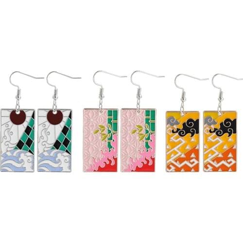 Anime Demon Slayer Earrings Agatsuma Zenitsu Kamado Tanjirou Nezuko Metal Enamel Pendant Earrings Trendy Jewelry for Women