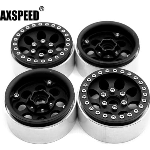 AXSPEED 4 Pcs/lot Silver Alloy 1/10 RC Crawler 1.9‘’ Beadlock Wheels Hub for SCX10 D90 90034 90035 Aluminum Rims