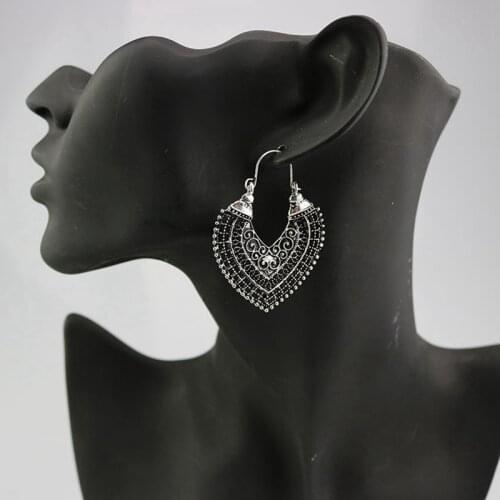 Bohemian Statement Dangle Earring Vintage Ethnic Big Hollow Round Drop Earring Carved Flowers Drop Earrings Women Jewelry