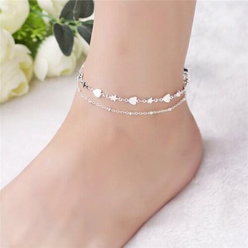 New Fashion Heart Anklet for Women 925 Sterling Silver Bracelet for Ankle and Leg Fashion Foot Jewelry Gift CB090