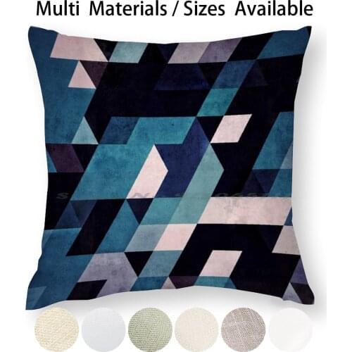 52 / / Blux Redux Pillow Case Throw Pillow Cover Cotton Linen Flax Geometric Abstract Blue Spires Isometric Pink Black Grid