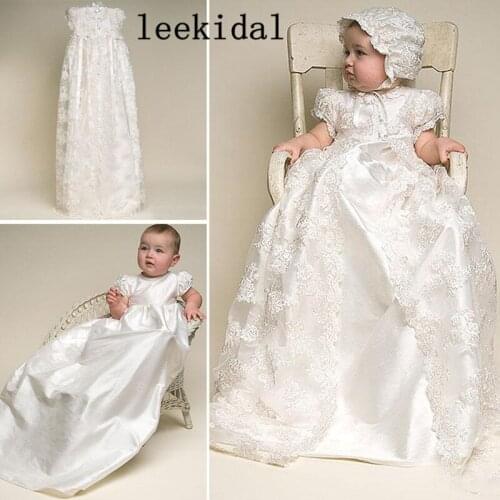 Baby Kids Christening Dress Baby Girls Lace Long First Communion Gowns Clothes Baby Dress Two Pieces Set With Bonnet Custom