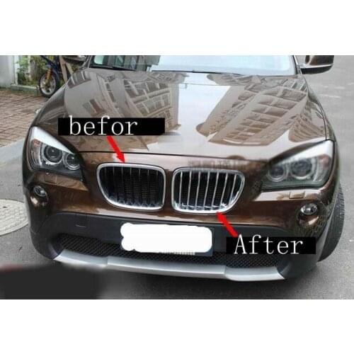 Chrome Front Grille Around Trim Overlay cover for x1 E84 2010 2011 2012 2013
