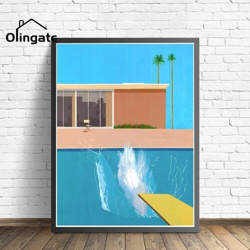 Ins Style Picture Print Cartoon Pool Building Tree Wall Poster Painting One Piece Canvas Art Home Decor for Living Drawing Room