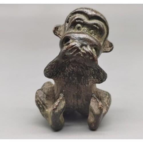 CHINA antique brass fengshui Little monkey Statue Don't listen look say Metal crafts family decor Ornaments