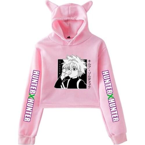 90s Girls Short Hooded Sweatshirt Women Hoodies Teens Cropped Hoodie Long Sleeve Pullover Hunter X Hunter Anime Cropped Hoodie