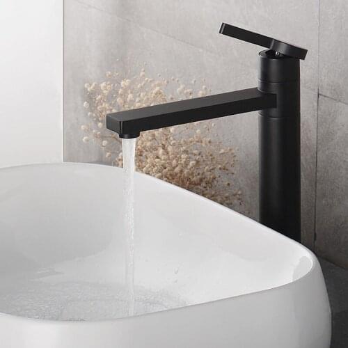 Bathroom Basin Faucet Black Brass Bathroom Tap Single Handle Deck Mounted Rotation Water Mixer Taps