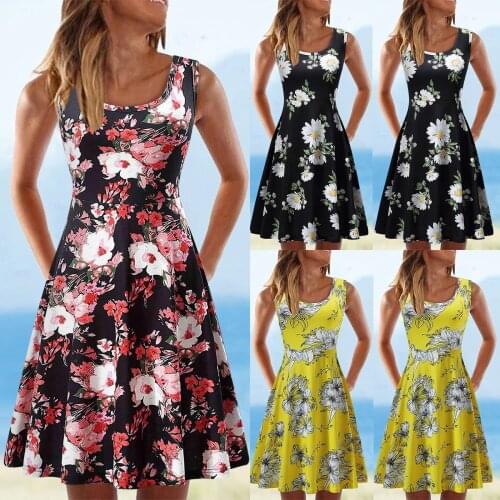 Summer dress 2021 Women Casual Sleeveless Dress O-neck Summer Print Dress For Beach vetement femme dresses платья для женщин #4