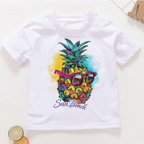 Cute New Girls Tshirt Pineapple Strawberry Painted Pattern T Shirt Girl Boys T Shirts Cartoon Baby Boy Clothes Kids Short Sleeve