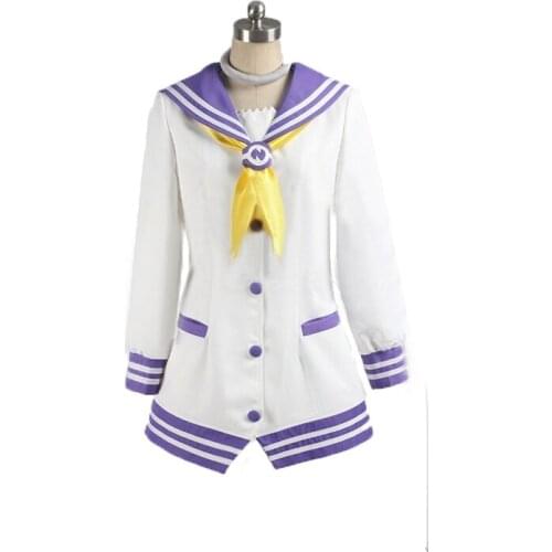 Hyperdimension Neptunia Mk2 Nepgear Purple Sister Cosplay Anime Costume with socks Lolita Party Dress White Purple Uniform