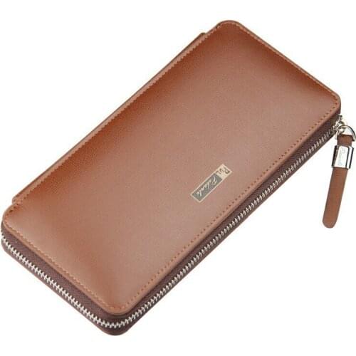 New High Capacity Mens Long Clutch Wallets Black Brown Large Zipper Soft Quality PU Leather ID Credit Card Holder Purse Wallet