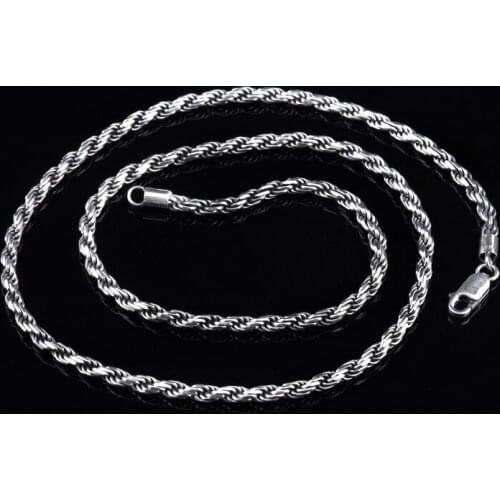 Sterling Silver Italian Imported Fashion Mens Thai Silver Hemp Necklace Personalized Retro Clavicular Women Silver