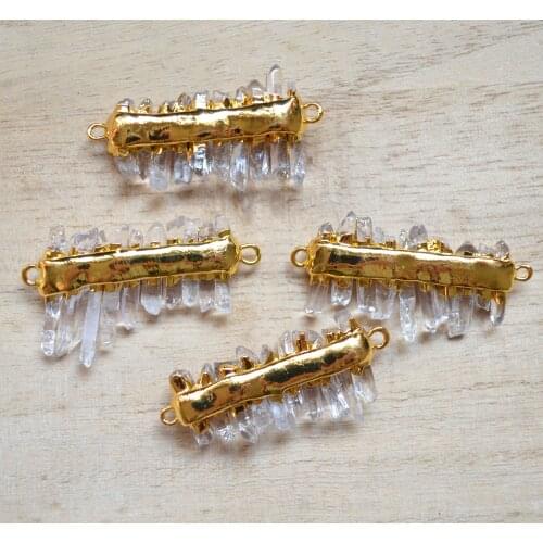 Nature clear crystal point pendant ,white quartz pendants with Electroplated gold edges