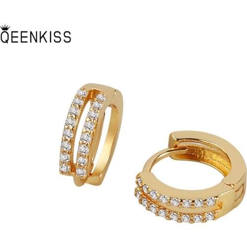 QEENKISS EG689 Fine Jewelry Wholesale Fashion Woman Girl Birthday Wedding Gift Round AAA Zircon 18KT White Gold hoop Earrings