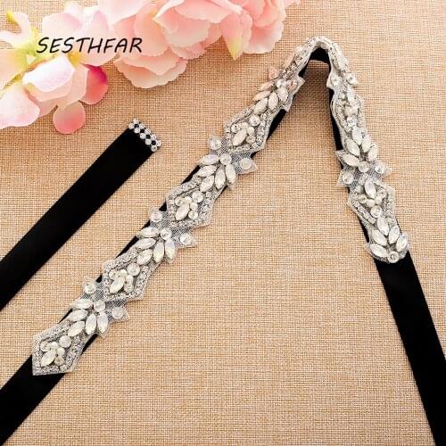 Sliver Rhinestones Bridal Belts Opal Wedding Sash Crystal Wedding Belts For Wedding Dress J215S
