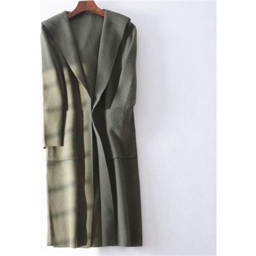 England style woolen fabrics thick knit women fashion hooded loose solid coat one&over size retail wholesale