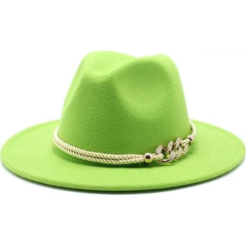 Fedora hat with chain 2021 explosion Panama British style metal belt retro hat men and women jazz hat felt hat