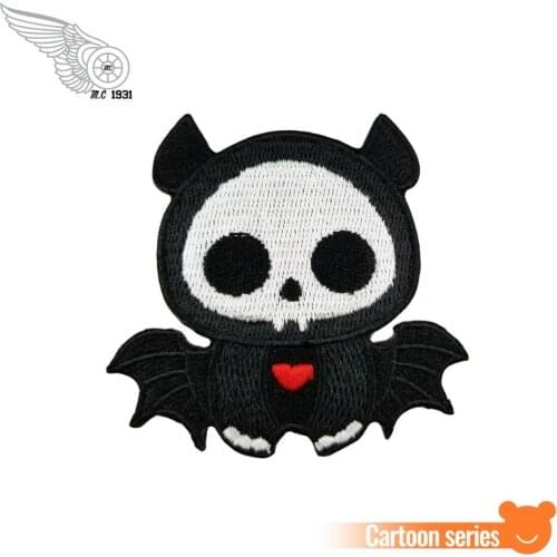 Lovely skull bat kid cartoon patch cute applique custom front embroidery iron on biker patches for clothing jacket