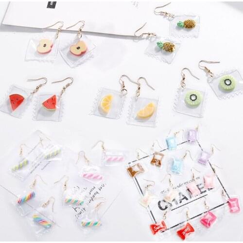 Cute Fruit Ice Cream Lollipop Drop Earrings For Women Jewelry Transparent Watermelon Pineapple Apple Kiwi Orange Dangle Earrings