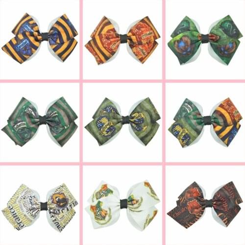 SUPWRF 1 PCS 4.5'' Cartoon Printed grosgrain ribbon Bows Clips Girls hair Boutique Headware Kids Hair Accessories T0929