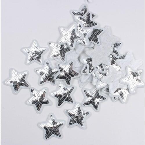 10pcs Silver Sequined Star Iron On Patches Cloth Stickers Handmade Patchwork Craft DIY Embroidery Appliques Garments Accessories