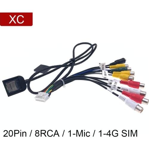 Universal Car Radio Stereo 20Pin 8RCA Video Output Wire Harness Connector Adaptor Aux-in Adapter Microphone SIM Card For Android