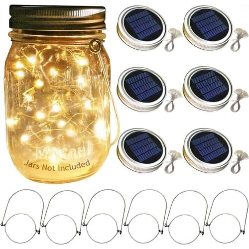 1Pcs Solar Mason Jar Lids Lights 2M 20 LED Waterproof String Fairy FireflyJar Lids Lights for Garden Party Wedding Christmas