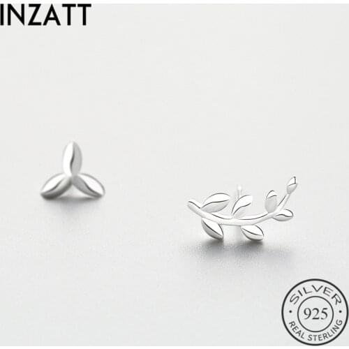 INZATT Asymmetry 100% 925 Sterling Silver Exquisite Leaf Stud Earrings For Women Birthday Party Promotion Charm Fine Jewelry