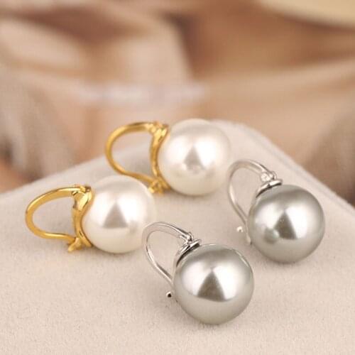 Women artificial pearl earrigns hoop with gold plated stud fashion pearl earrings